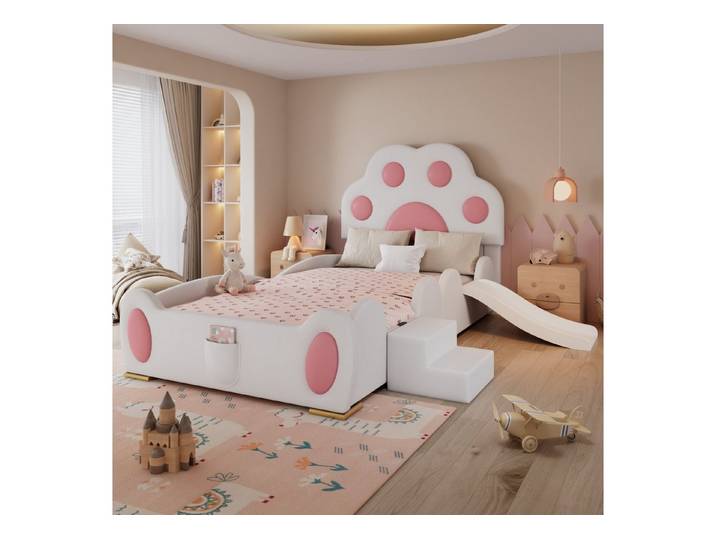 Odikalo Kinderbett Polsterbett Spielbett mit Rutsche & Katzenpfote, 90x200cm,Kinderzimmer