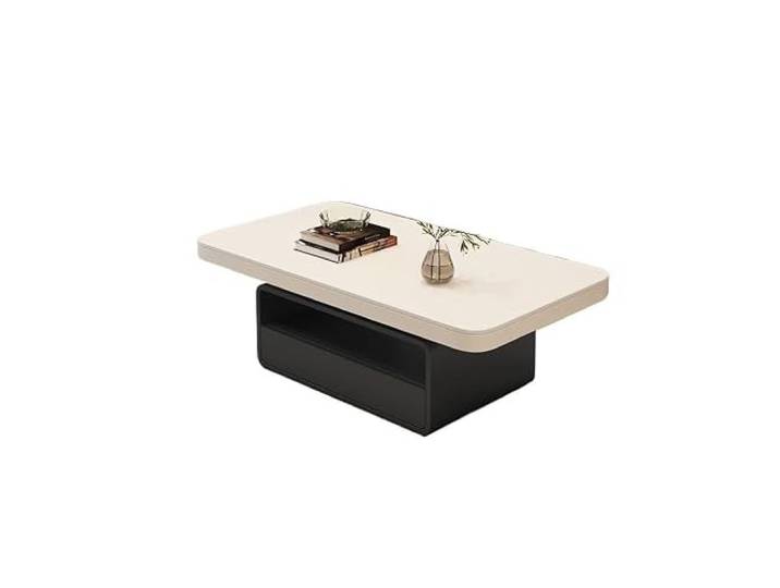 Minimalistische Wohnzimmer-Couchtischdekoration Kaffee-Beistelltisch Schwarze Basis, Reinweiße Tischplatte, Mit Trennwänden Und Schubladen For Stauraum