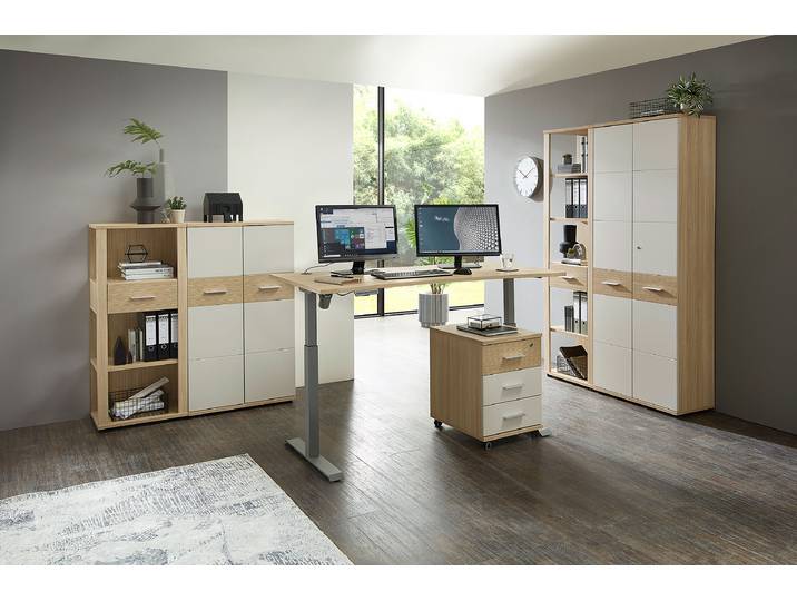 Étagère à dossiers Ribo MDF panneau de fibres à densité moyenne , plaxé Beige 129cm