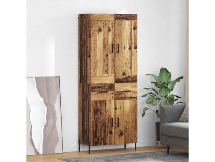 Jkghdrt Highboard 2 STK. Altholz 69,5 x 34 x 180 cm Holzwerkstoff Schrank Altholz-Optik, Holzwerkstoff, verstellbare Regale, Scharniertüren, Metallgriffe, schwarze Beine
