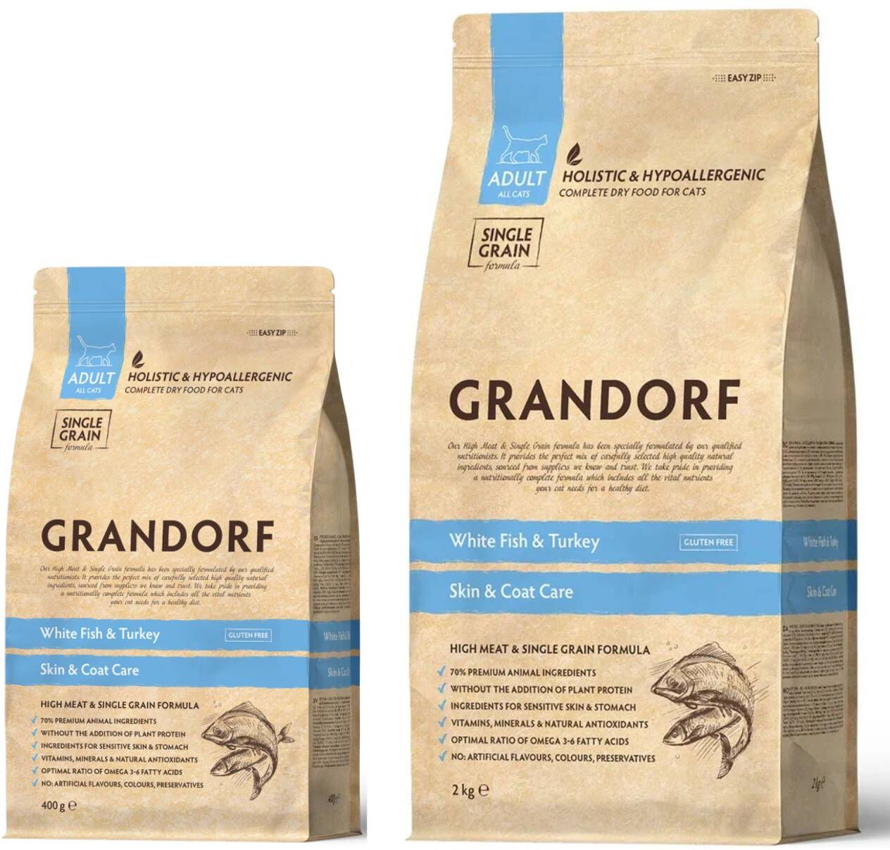 Grandorf Cat Adult Skin&Care Pesce Bianco e Tacchino per Gatti Adulti 400 gr
