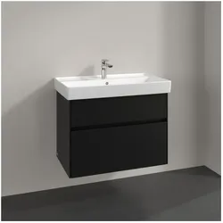 Villeroy und Boch Collaro Waschtischunterschrank C010B0VL 75,4x54,6x44,4cm, Waschbecken mittig, LED-Beleuchtung, volcano black