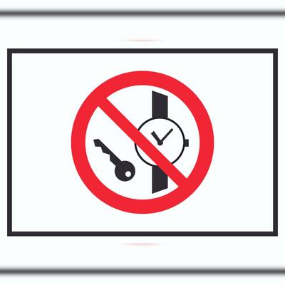 HB-Druck Mitführen von Metallteilen und Uhren verboten Symbol Schild A5 (148x210mm)