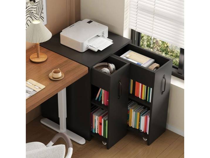 Bibliothèque - WESTYLE - 52x50x75 cm - Noir - À roulettes - Tiroirs réversibles