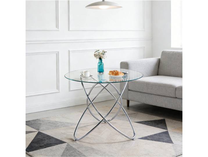 Modfu Esstisch aus Glas und Metall 80x80x75 cm Chrom mit pflegeleichter Oberfläche und stabiler Konstruktion, Chromfarben, 80x75x80 cm, Esszimmer, Esstische