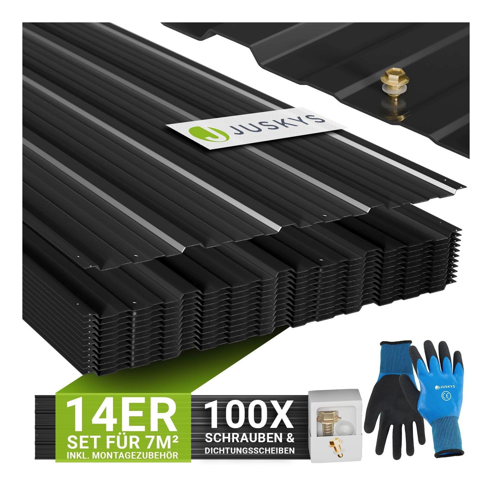 JUSKYS® Profilblech Anthrazit - 14er Set, 110x45 cm, 0,23 mm, verzinkter Stahl, UV-beständig, hohe Tragfähigkeit, mit vorgebohrten Löchern