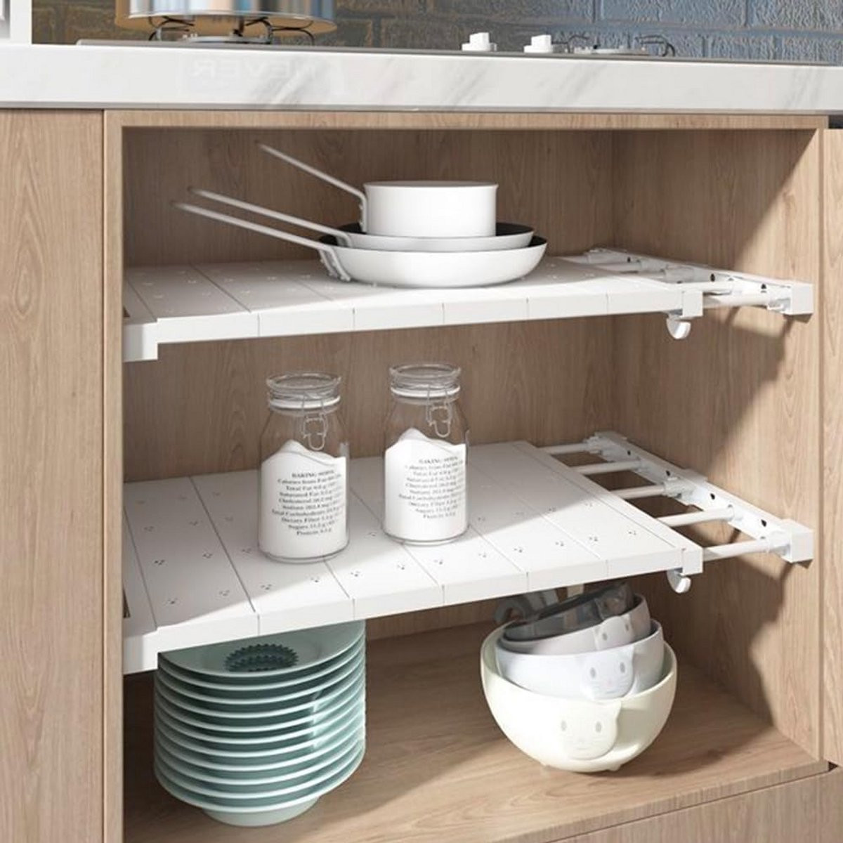 Verstelbare Kastplank zonder Boren - Uitschuifbaar Opbergrek voor Kledingkast, Keuken of Badkamer (38-60 cm)