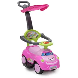 Rutschauto SMILE 3 in 1, Schubstange, Sonnendach, Fußstützen, Sicherheitsbügel rosa