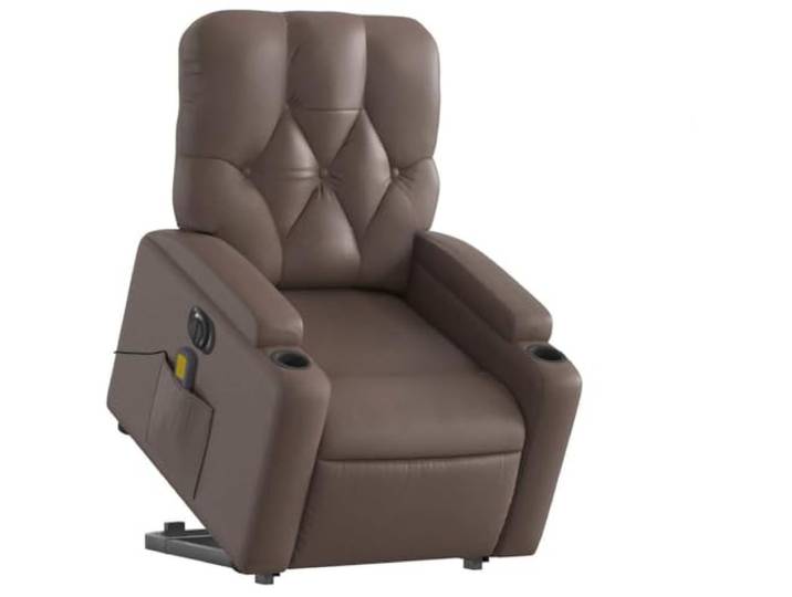NLQMSU Massagesessel, elektrisch, Braun, Kunstleder Hebefunktion, Neigung 135 Grad, 6 Massagepunkte, Fernbedienung, Seitentasche, strapazierfähiges Kunstleder