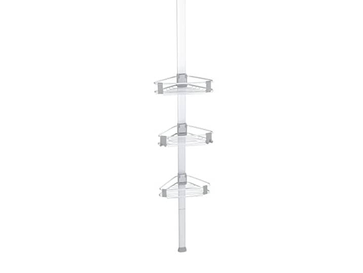 WENKO Teleskop-Duschecke Mod. Purio, Befestigung ohne zu bohren, Duschregal aus rostfreiem Aluminium mit 3 verstellbaren Ablagen, 35,5 x 188-280 x 19,5 cm