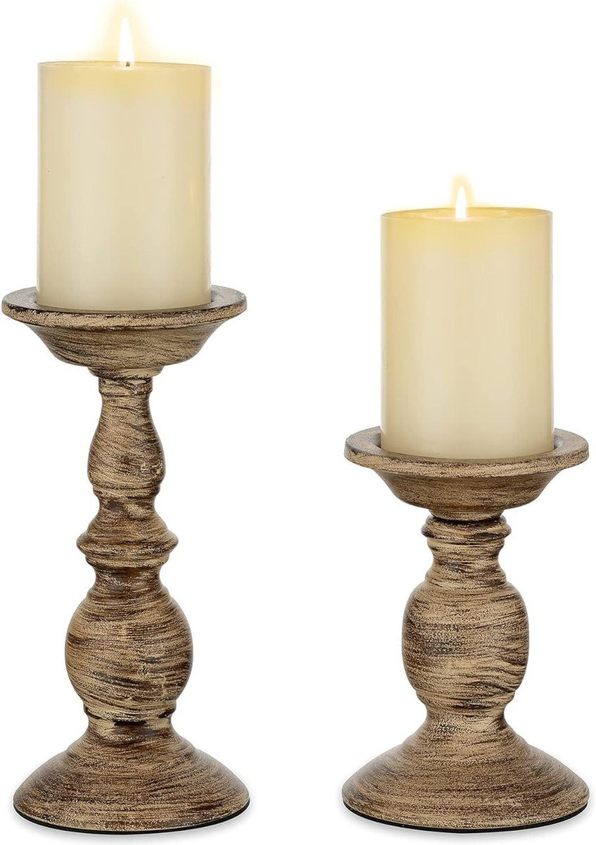 Vintage Pijler Kandelaars Set van IJzer voor Shabby Chique Decoratie
