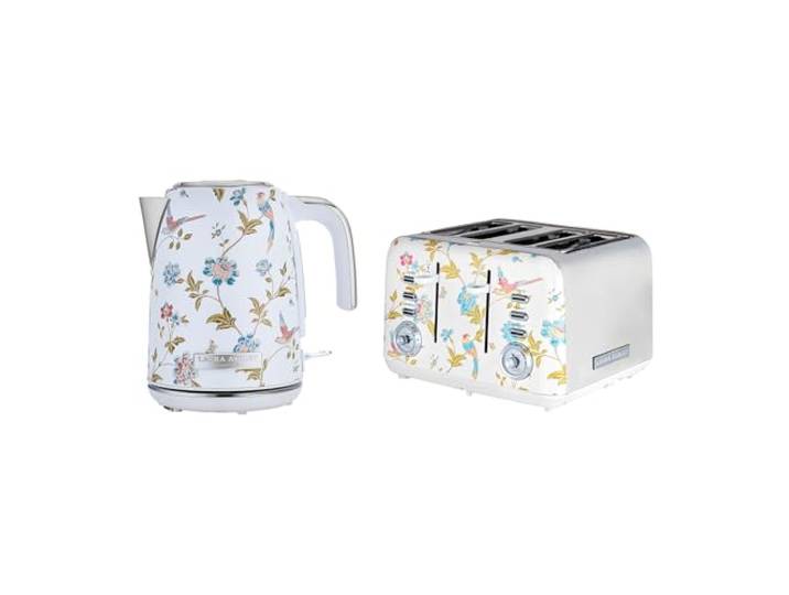 Laura Ashley Toaster und Jug Wasserkocher Set von VQ (Elveden Weiß, Elektrischer Wasserkocher und 4-Scheiben-Toaster)