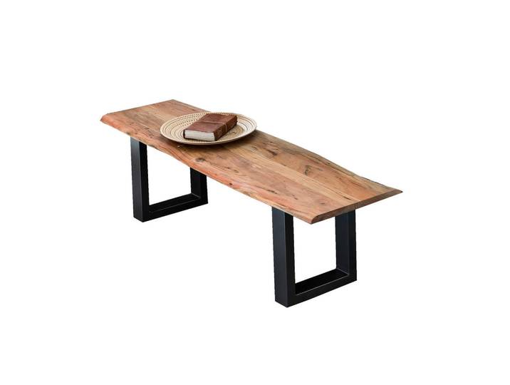 Livetastic Sitzbank, Natur, Schwarz, Holz, Metall, Akazie, massiv, 3-Sitzer, 150x46x40 cm, Esszimmer, Bänke, Sitzbänke
