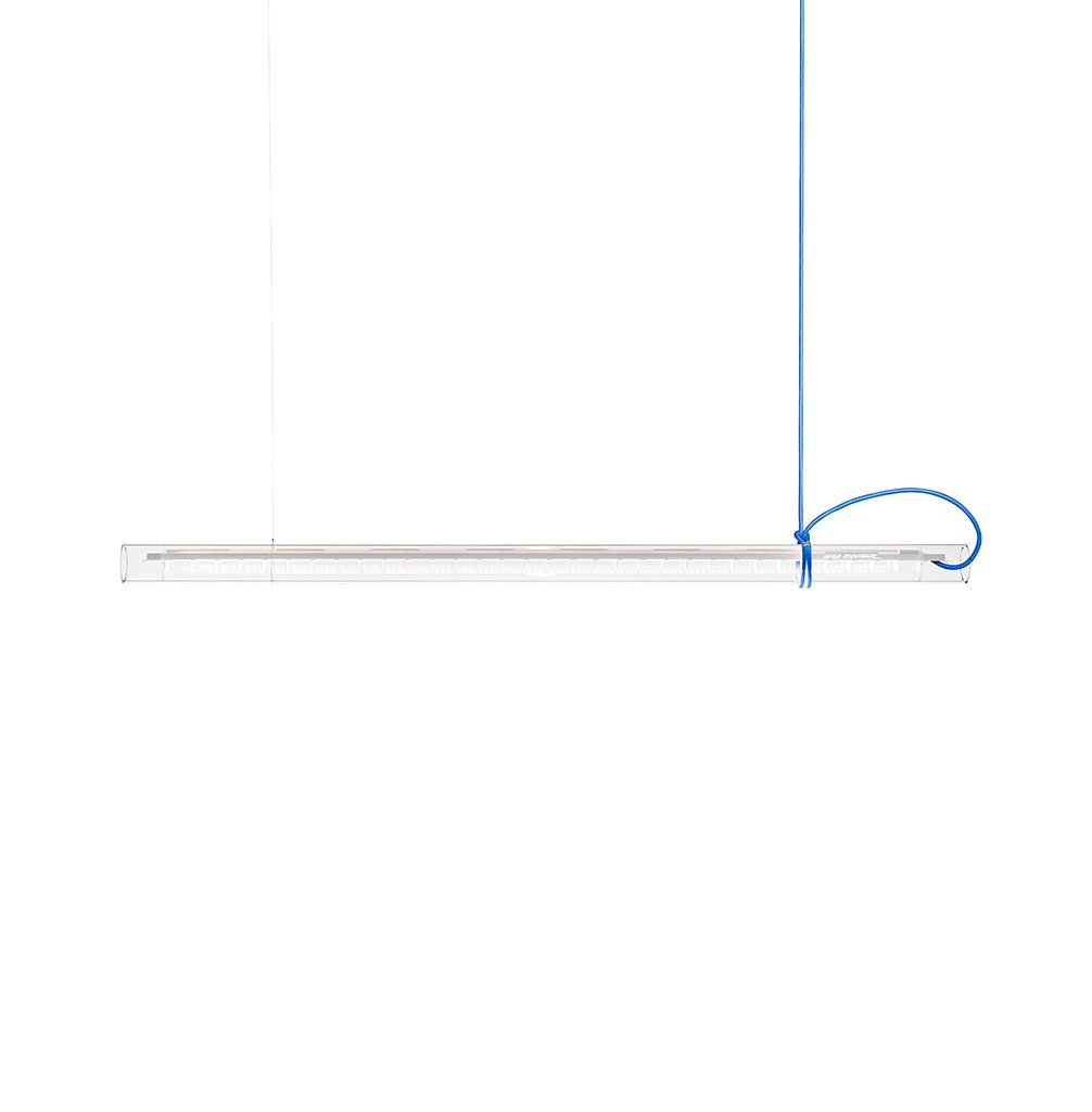 Ingo Maurer Tubular Pendelleuchte (Lamellen weiß / Kabel blau) Lamellen weiß / Kabel blau 1082024