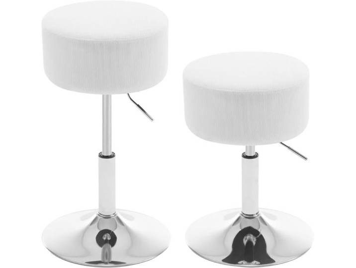 WOLTU 2x Tabouret de Maquillage Pivotant Tabouret de Bar Rond en Velours Côtelé Réglable en Hauteur Rembourré Blanc W0ATT0349-2