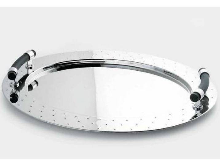 Alessi Tablett, oval aus Edelstahl mit Griffen aus PA, schwarz