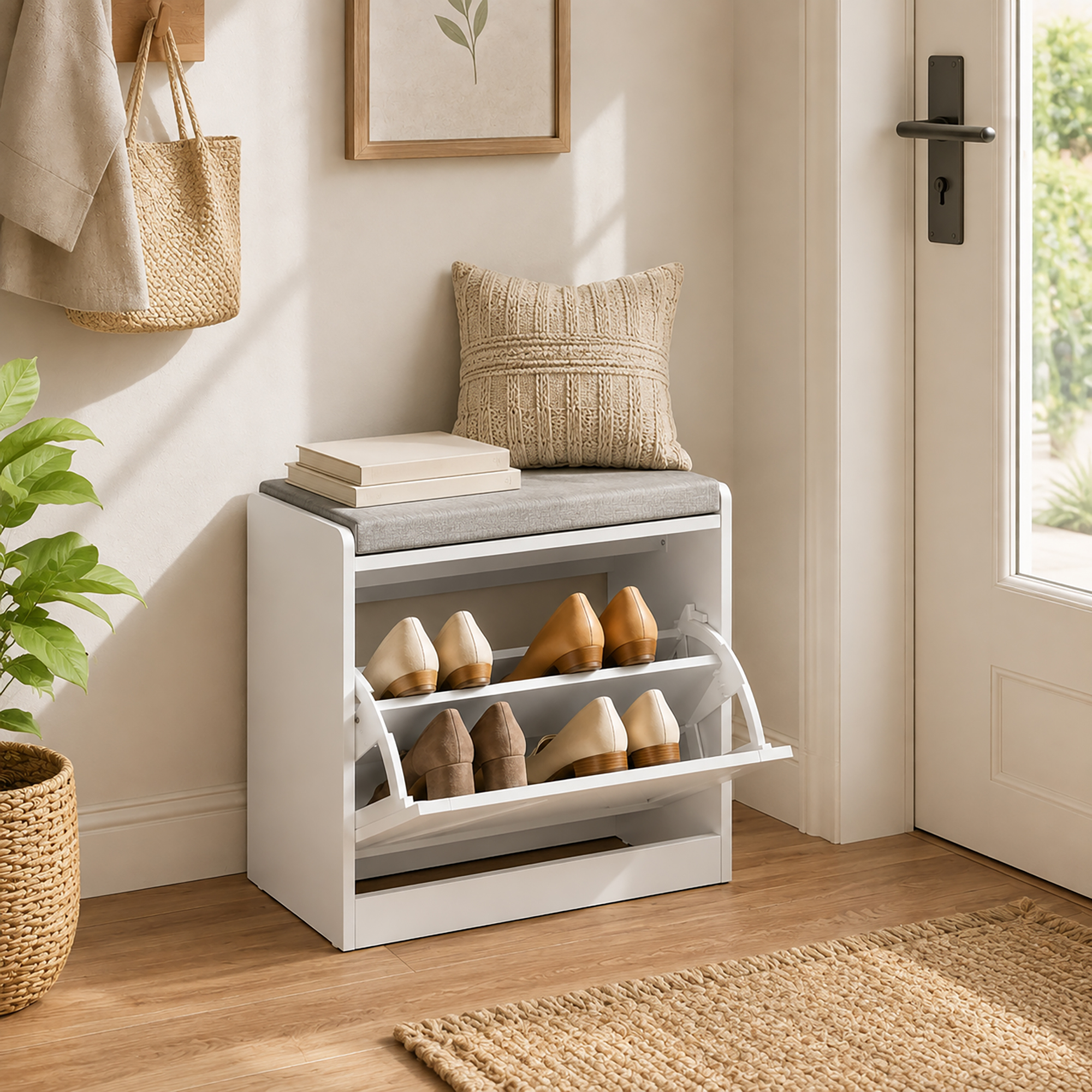 Homcom Panca Scarpiera con Cassetto a Ribalta, 60x30x52 cm, Bianco   Aosom Italy