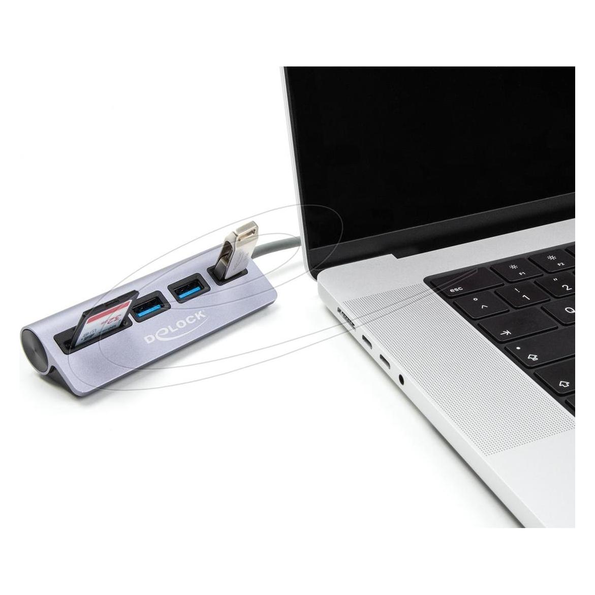 Delock 3 Port USB 5 Gbps Hub inklusive SD und Micro SD Card (USB-C, 3 Ports) (64292)
