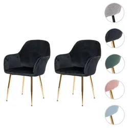 2er-Set Esszimmerstuhl HWC-F18, Stuhl Küchenstuhl, Retro Design ~ Samt schwarz, goldene Beine