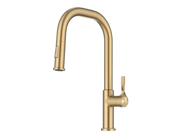 KRAUS Torak KPF-2841SFBB Küchenarmatur zum Herunterziehen, fleckenfrei, gebürstetes Messing, mit 2 Funktionen, vormontierten Wasserleitungen und Montagezubehör