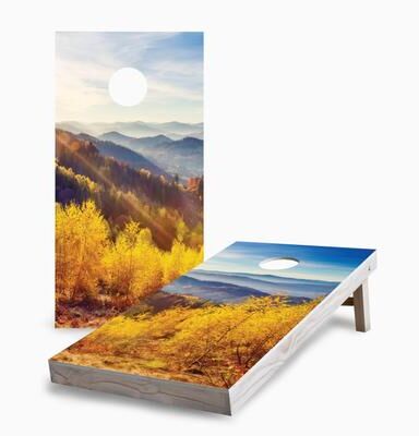 Skip's Garage Autumn Mountains Corn Hole Board Set w Case & Lights