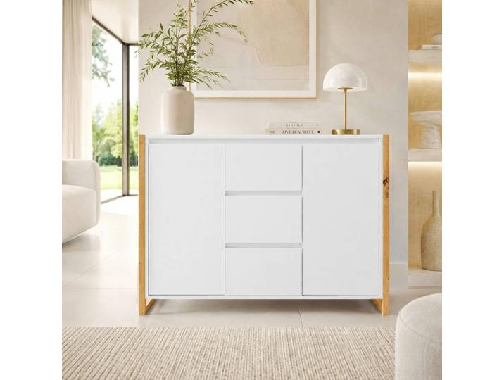 Buffet 2 portes, 3 tiroirs ALVA - Blanc