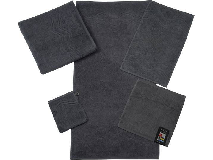 Waschhandschuh ROSS Cashmere feeling , grau (anthrazit), B:16cm L:22cm, Frottier, Baumwolle, Handtücher, Waschhandschuh, mit Wellen-Bordüre