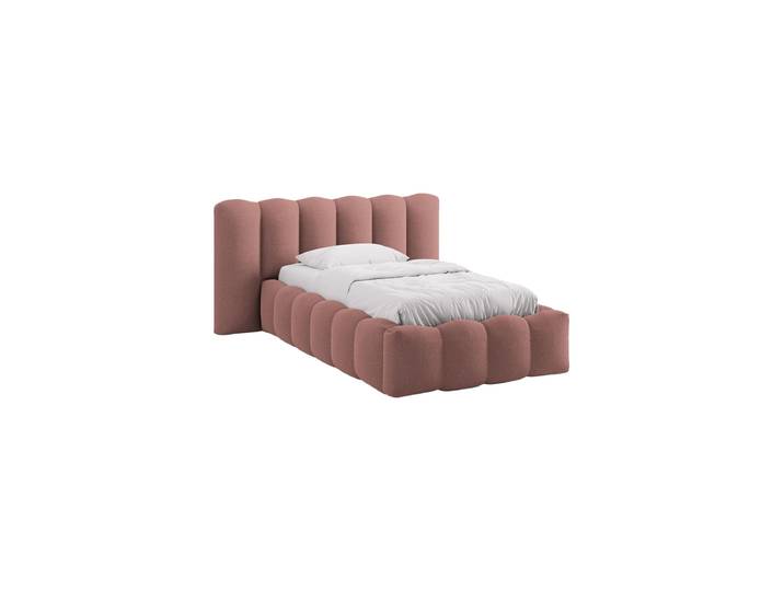 Design Einzel-Polsterbett „Lupine“ mit Ablagefach Strukturstoff Rosa Chosen by Bloomingloft