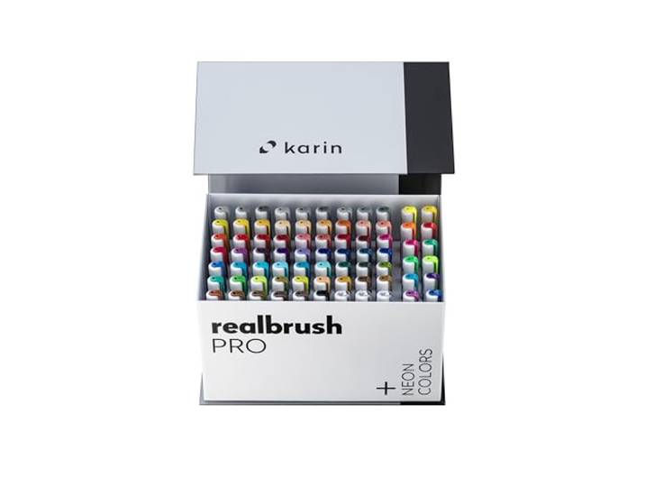 KARIN Realbrush PRO Mega Box PLUS - 72 Farben (einschließlich 12 Neonfarben) + 3 Blender in einer exklusiven Verpackung für den einfachen Gebrauch.