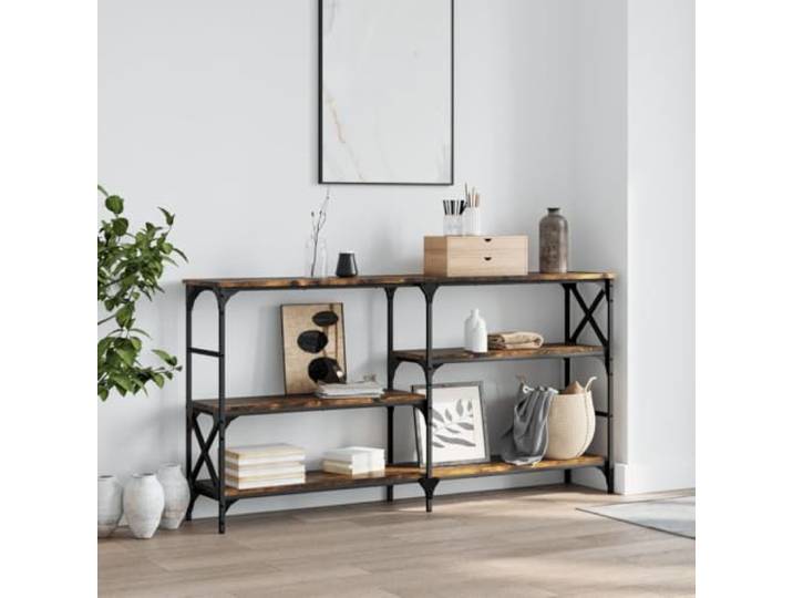 Konsolentisch Räuchereiche 150x29x76,5 cm Holzwerkstoff mit Stahlrahmen Holzwerkstoff, Stahlrahmen, sechs verstellbare Beine, viel Stauraum, vielseitig nutzbar