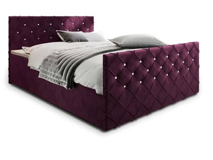 Masseno Boxspringbett Mandi 200x200 cm Komplett-Set mit Matratze und Topper, Polsterbett mit Zwei Bettkästen - Violett, Magic Velvet 2202