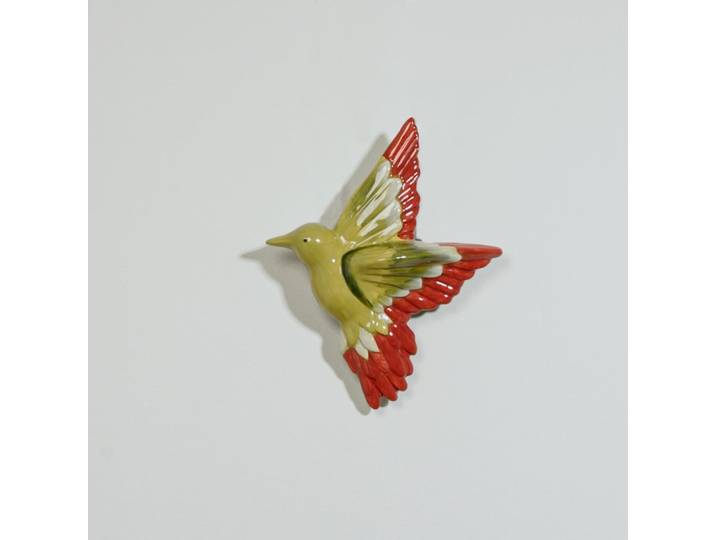 Wanddekoration Vogel aus rotem und grünem Steinzeug, 20x25