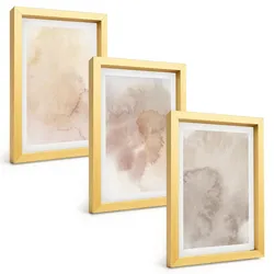 BILDER SET 3er Set - 20x30 cm Goldrahmen - Warme Aquarell-Pastelltexturen