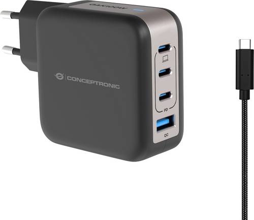 Conceptronic ALTHEA18B 100W 4-Port GaN USB PD Charger USB Ladegerät USB-A, 3x USB-C Schwarz