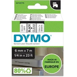 Dymo D1 S0720770 / 43610 Authentic Schriftband Selbstklebend Schwarzer Druck auf Transparent 6 mm x 7m