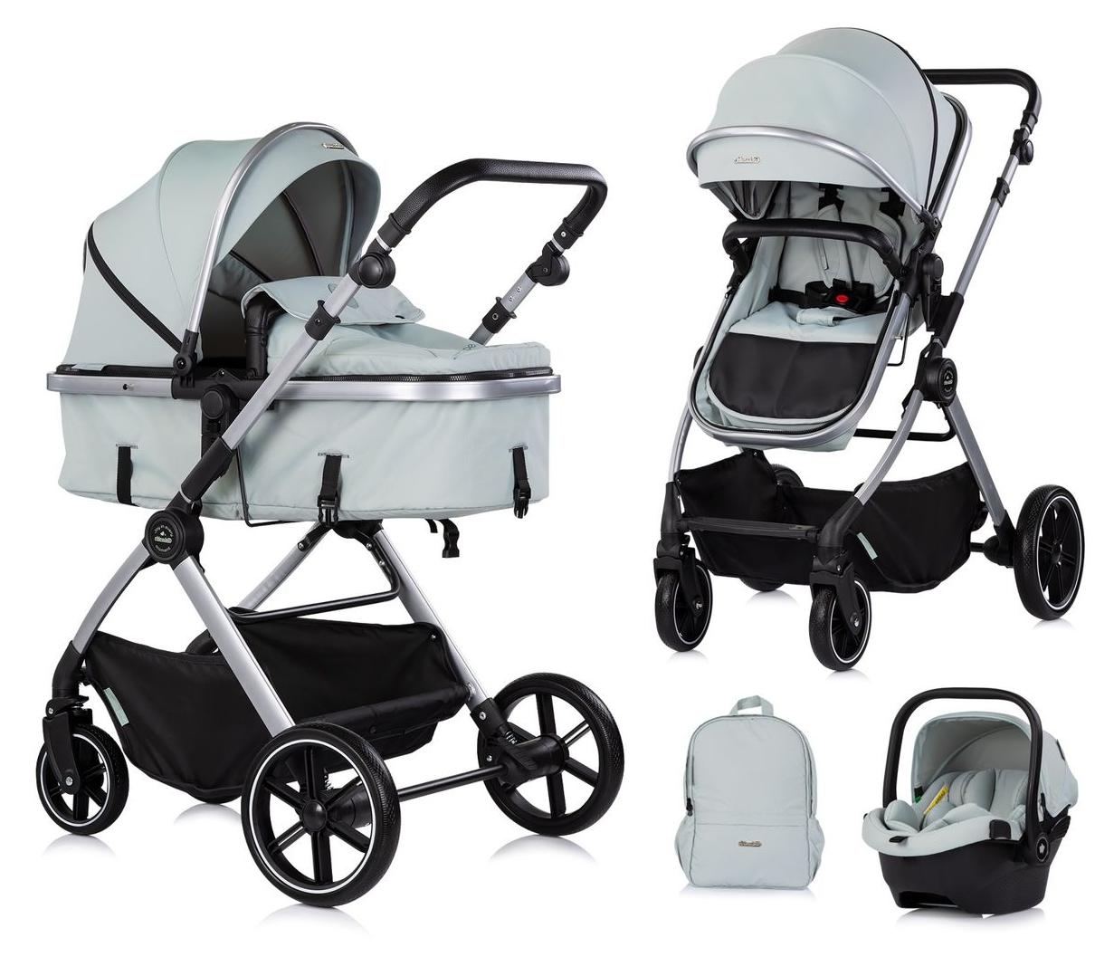 Chipolino Kombikinderwagen Pearl 3 in 1 umbaubar Babyschale Wickeltasche Fußsack