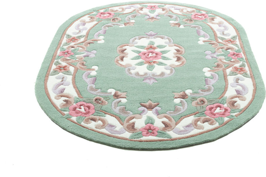 Fleur De Lis Living Ming Hand Tufted Green Rug Green Oval 120 x 170cm