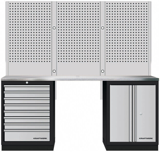 Mobilier d'atelier Mobilio 3 éléments Kraftwerk, paroi perforée, acier inoxydable (3964K-80S-WIX)
