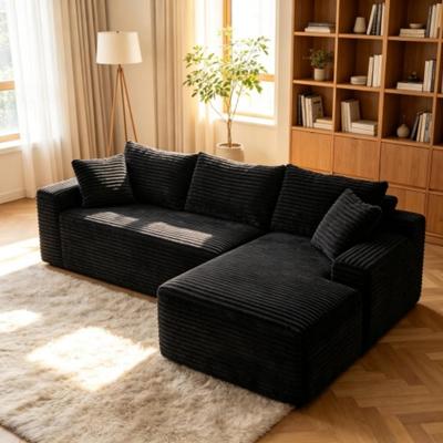Abrihome "96.4"" L-Shaped Corduroy Sectional Sofa with Chaise and Pillows"