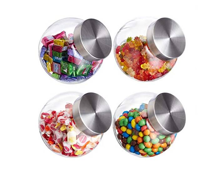 Relaxdays Bonbonnière jeu de 24\,1\,5 l\, verre stockage de sucreries\, de provisions\, couvercle acier inoxydable