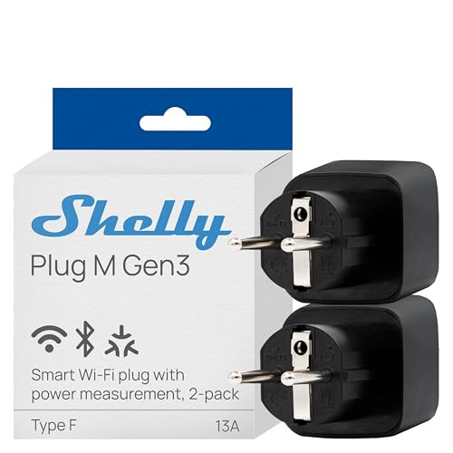 Shelly Plug M Gen3 Zwart - Set van 2 slimme Wi-Fi stekkers met real-time energiemeting, Matter en Bluetooth ondersteuning