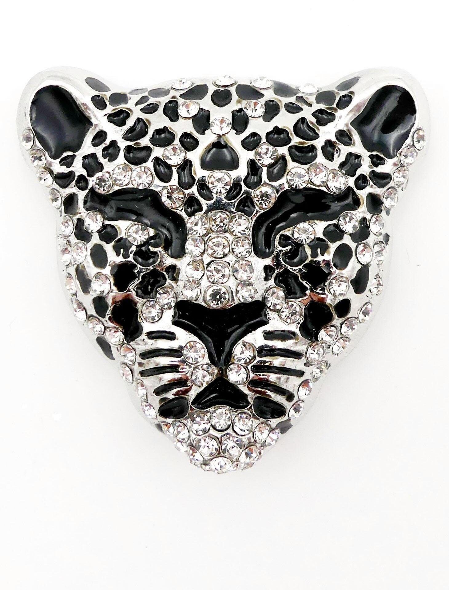 Brosche FIRETTI "Schmuck Geschenk Ansteckschmuck Leopard", schwarz (metallfarben, schwarz, weiß, weiß), Broschen, Damen, Metall, Brosche, mit Strasssteinen metallfarben, schwarz, weiß, weiß Einheitsgröße