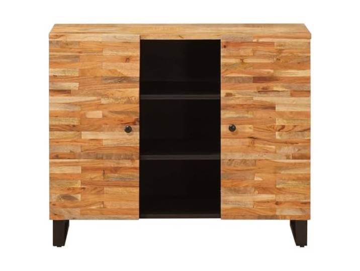 KTHLBRH Sideboard braun 90 x 33 x 75 cm Massivholz Mango Klassischer Stil, rechteckige Form, schwarze Griffe, für Wohnzimmer