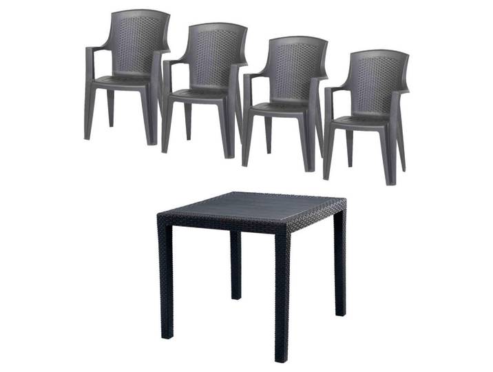 Gardenson Gartentischgruppe, Anthrazit, Kunststoff, 77x72x77 cm, Gartenmöbel, Gartengarnituren, Gartenmöbel-Sets