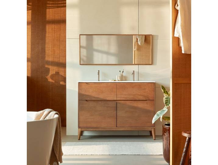 Badezimmerschrank Gabrielle aus massivem Mangoholz und Keramik, 120 cm - Dunkelbraun