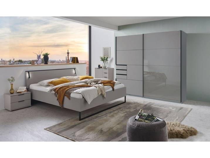Schwebetürenschrank Tilburg - Schubladen 225cm Grau/Saharagrau