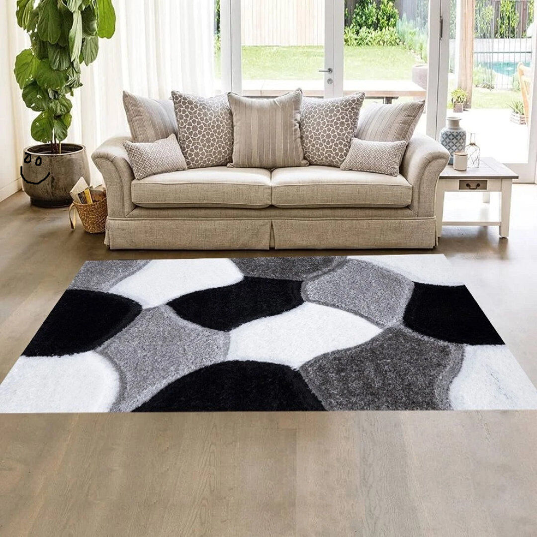 17 Stories Rectangle Geometric and Geometric Shapes Shaggy Area Rug Black White Rectangle 120 x 170 cm