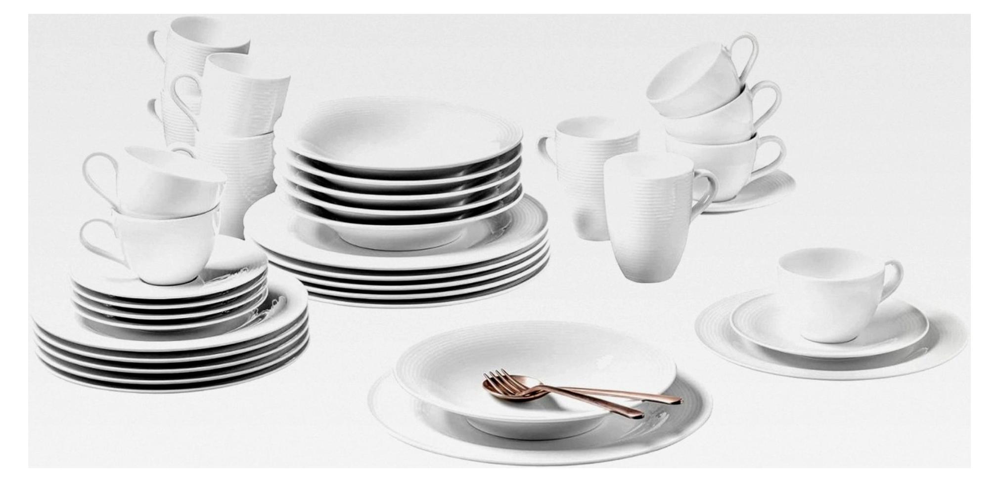 Beat Kombiservice 36-teilig: Tafelservice und Kaffeeservice mit 6 Hekelbechern