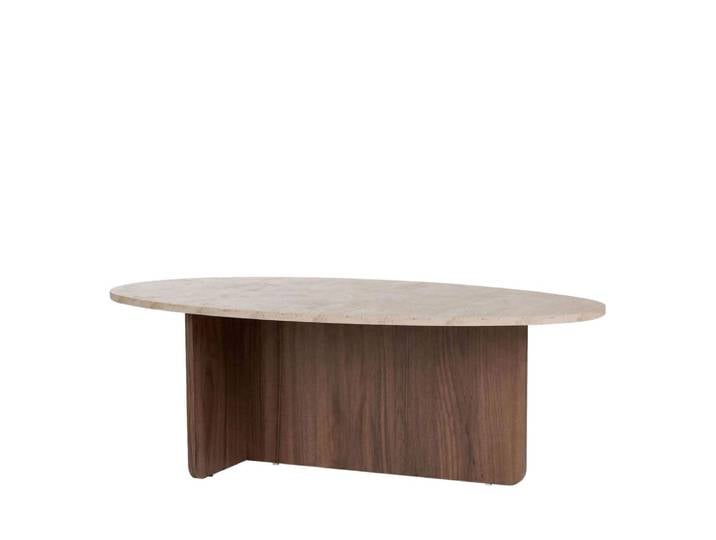 Table basse organique en bois et effet travertin 120x65cm - beige