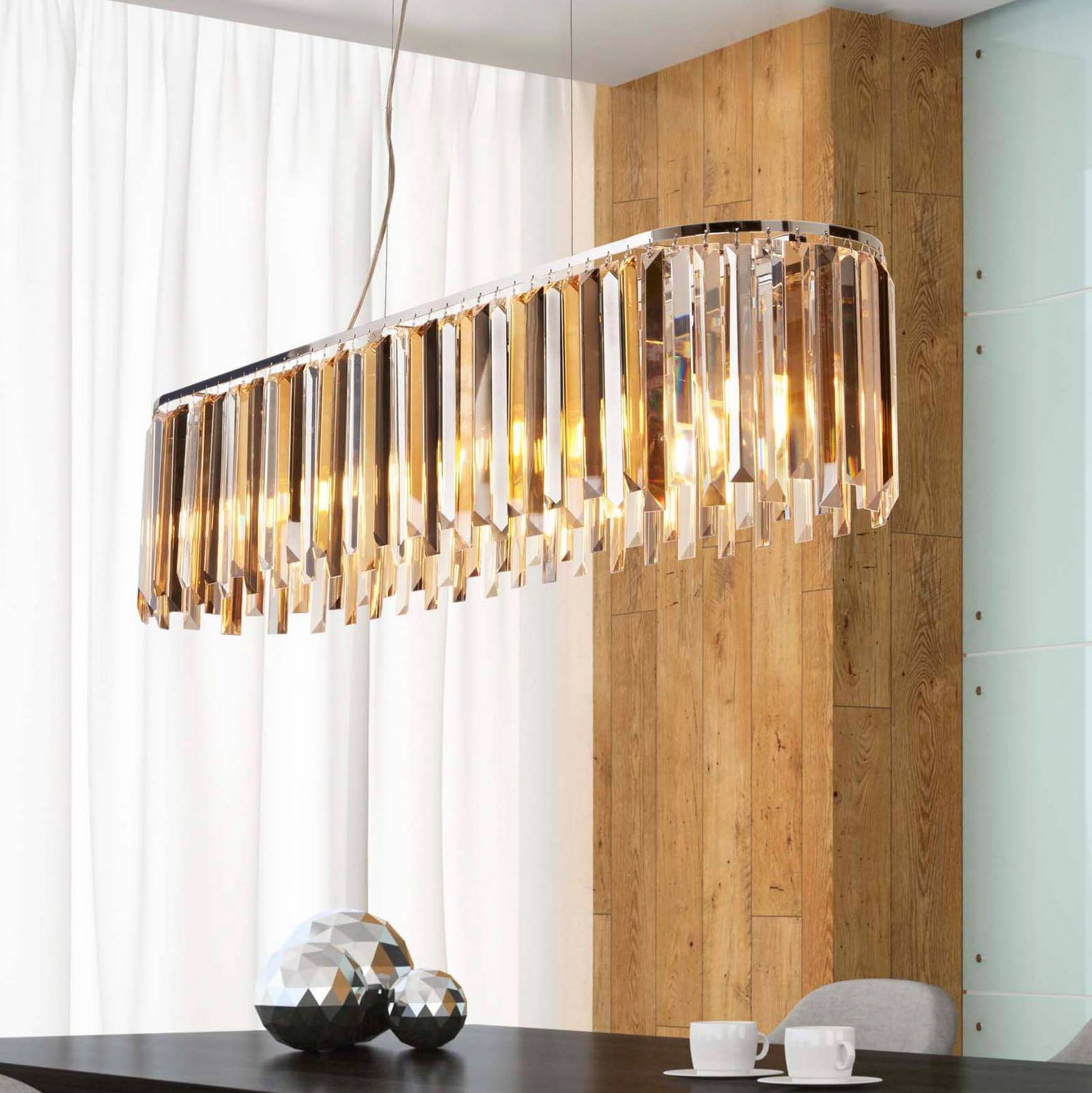 Searchlight Crystal Pendant Light Clarissa, dimmable, Living / Dining Room, metal, Ceiling Light